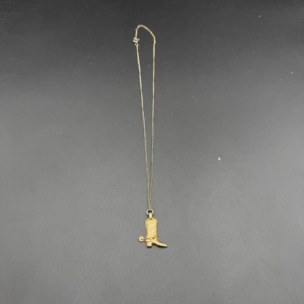 Cowboy Boot Necklace Gold Tone